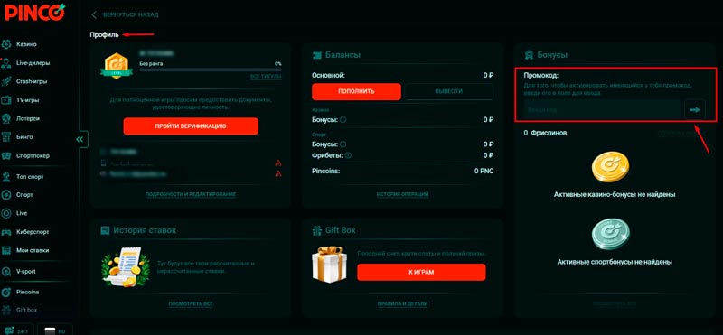 Применение промокода